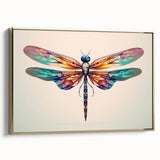 Framed wall art featuring a detailed dragonfly design in vibrant colors, set against a gold background; perfect for nature-themed decor.