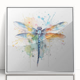 Framed wall art featuring a detailed dragonfly design, showcasing vibrant colors on a white background. Perfect for nature lovers and home decor enthusiasts.