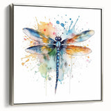 Framed wall art showcasing a detailed dragonfly design on canvas, featuring a silver frame, ideal for modern decor, adding elegance to any space.