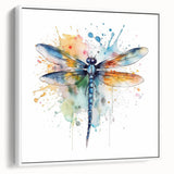 Framed wall art featuring a detailed dragonfly design in vibrant colors on a white background, ideal for adding a touch of nature-inspired elegance to home decor.