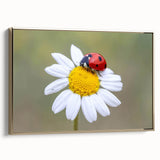 Framed wall art featuring a colorful ladybug design on canvas, set against a gold background, showcasing intricate details and vibrant colors ideal for insect lovers.