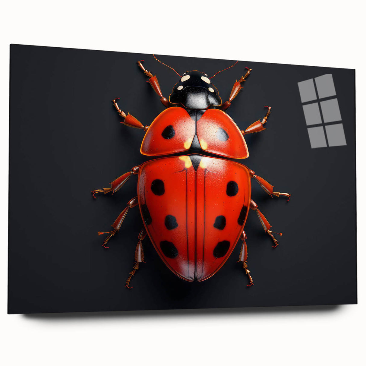 Colorful acrylic glass wall art showcasing a detailed ladybug design from the Insect and Arachnid collection, displayed in a stylish side view, perfect for adding a whimsical touch to home decor.