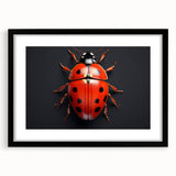 Framed wall art featuring a vibrant ladybug design from the Insect and Arachnid collection, with a sleek black frame and mat, perfect for nature-inspired decor.
