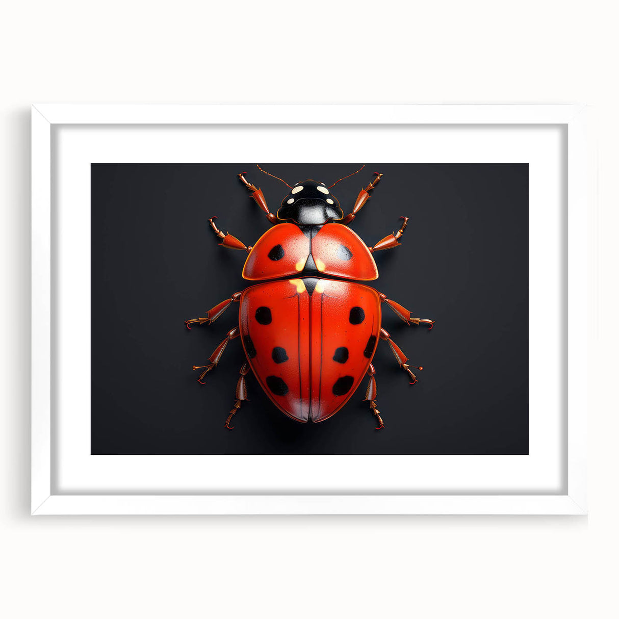 Framed wall art featuring a vibrant ladybug design from the Insect and Arachnid collection, showcasing intricate details on a white background, perfect for nature lovers.