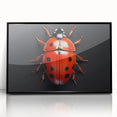 Framed wall art featuring a vibrant ladybug design, showcasing intricate details and bold colors, set against a sleek black frame, perfect for nature-inspired decor.