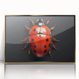 Framed wall art featuring a vibrant ladybug design, showcasing intricate details in red and black against a gold-acrylic background, perfect for nature lovers.