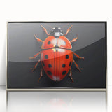 Framed wall art featuring a vibrant ladybug design, showcasing intricate details and a silver acrylic frame, perfect for enhancing home decor with a nature theme.