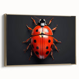 Framed canvas wall art featuring a detailed ladybug design with vibrant red and black colors, elegantly displayed against a gold background, perfect for insect-themed decor.