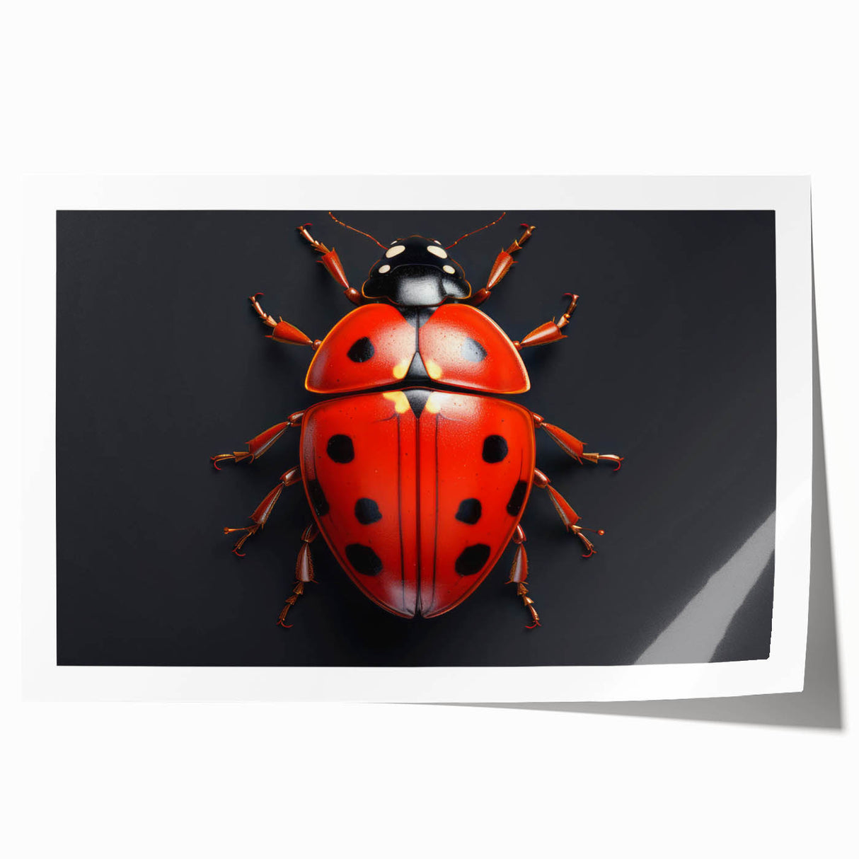 Vibrant rolled print of a ladybug design from the Insect and Arachnid wall art collection, showcasing intricate details and bright colors, ideal for nature-themed decor.