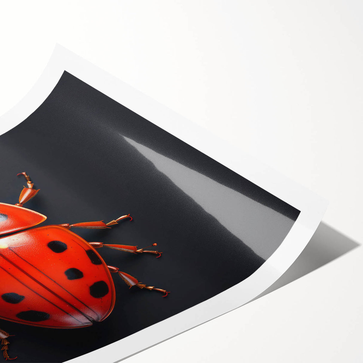 Vibrant rolled wall art print showcasing a detailed illustration of a ladybug surrounded by foliage, perfect for nature lovers and insect enthusiasts.