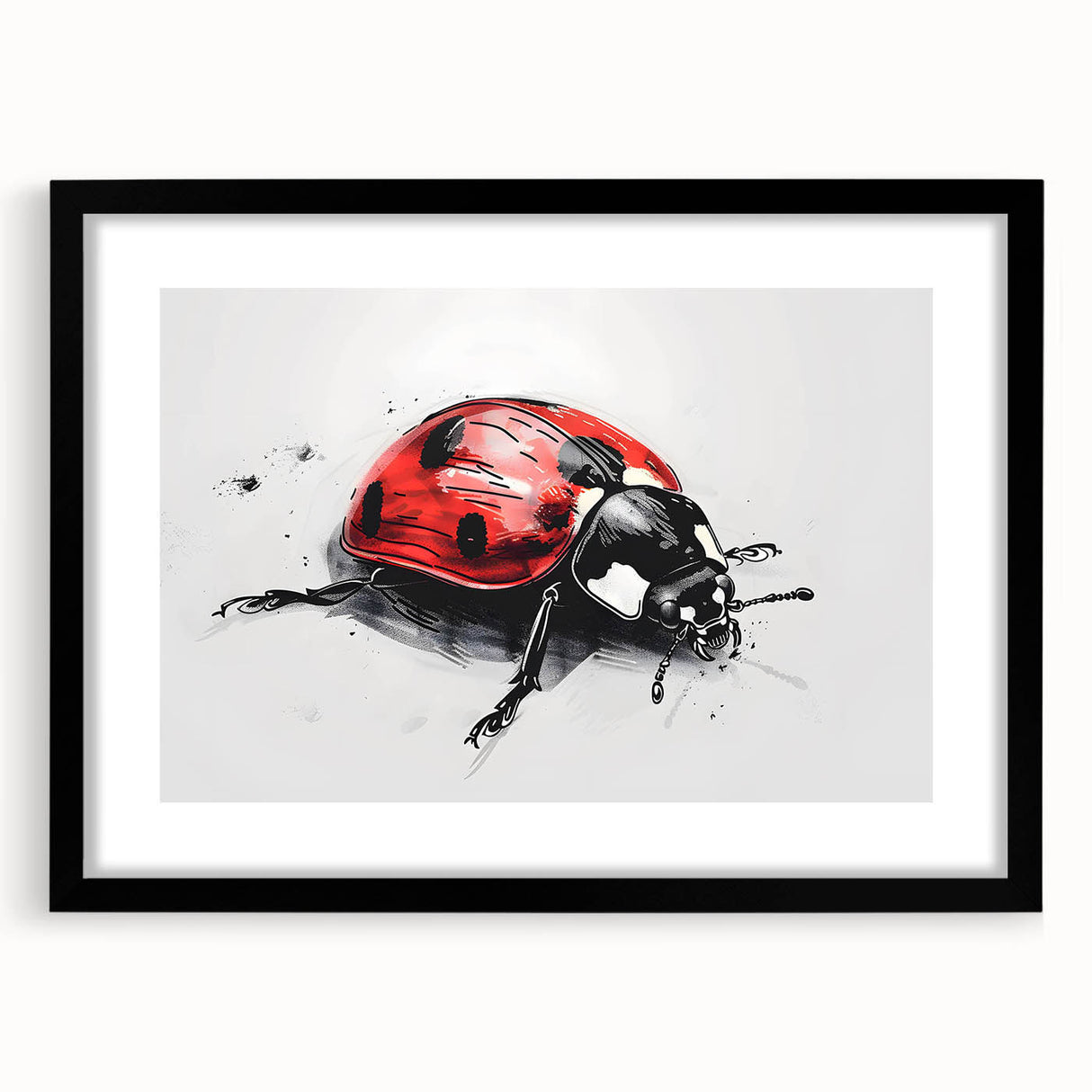 Framed wall art collection featuring a vibrant ladybug design with intricate details and a black mat, perfect for nature enthusiasts and home decor lovers.