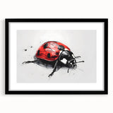 Framed wall art collection featuring a vibrant ladybug design with intricate details and a black mat, perfect for nature enthusiasts and home decor lovers.