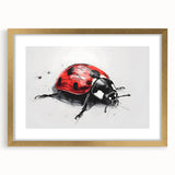 Gold-framed wall art depicting a colorful ladybug design within an elegant mat, perfect for enhancing home decor with nature-inspired aesthetics.