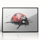 Framed acrylic wall art featuring a vibrant ladybug design, set against a black background, ideal for nature lovers and home decor enthusiasts.