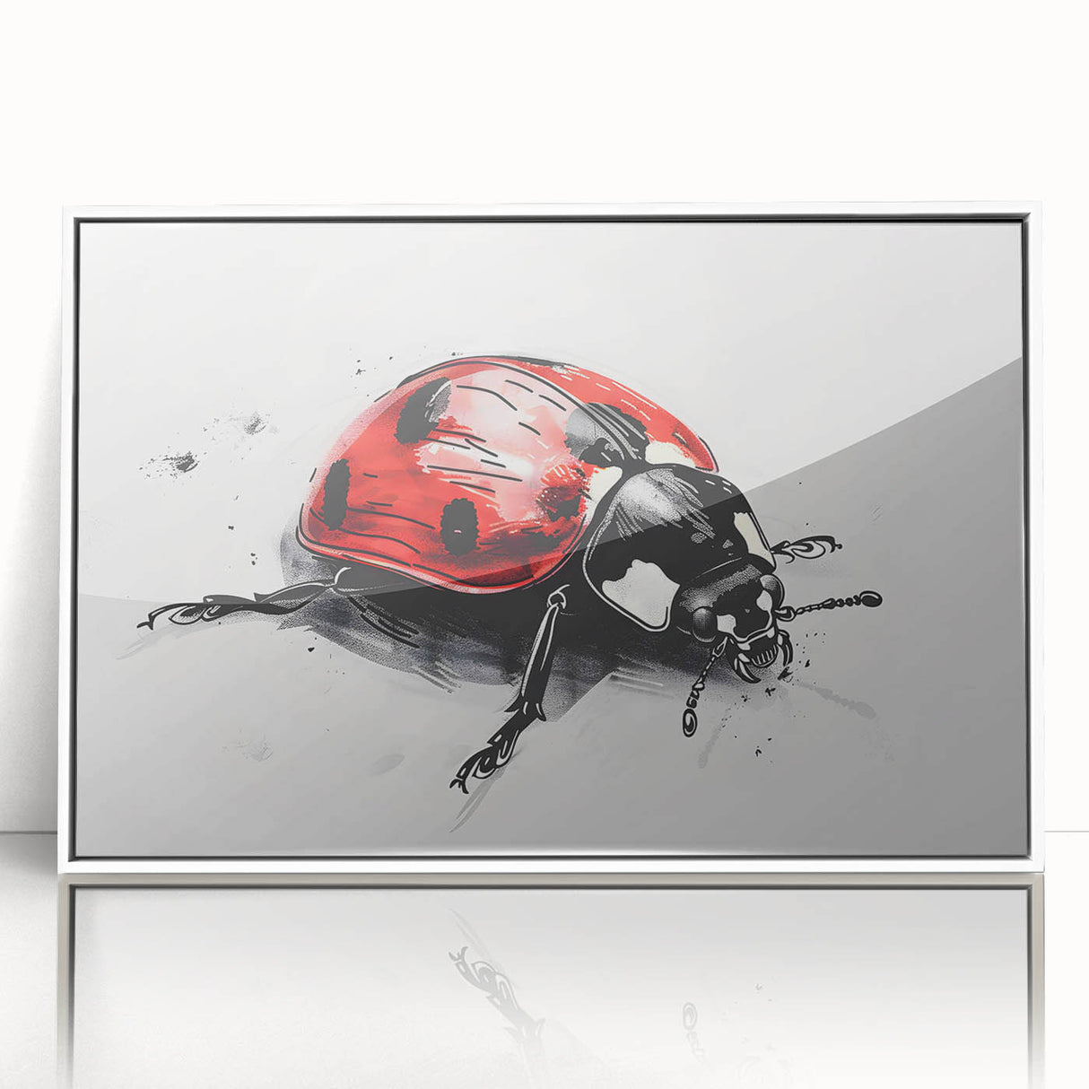 Framed wall art featuring a colorful ladybug design against a white background, showcasing intricate details and vibrant colors, perfect for insect enthusiasts and home decor.