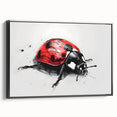 Framed canvas wall art showcasing a vibrant ladybug design in a contemporary style, set against a black background. Ideal for insect lovers and modern decor enthusiasts.