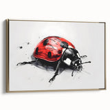 Framed canvas wall art showcasing a vibrant ladybug design with a gold frame, perfect for adding a colorful touch to home decor. Ideal for insect enthusiasts.