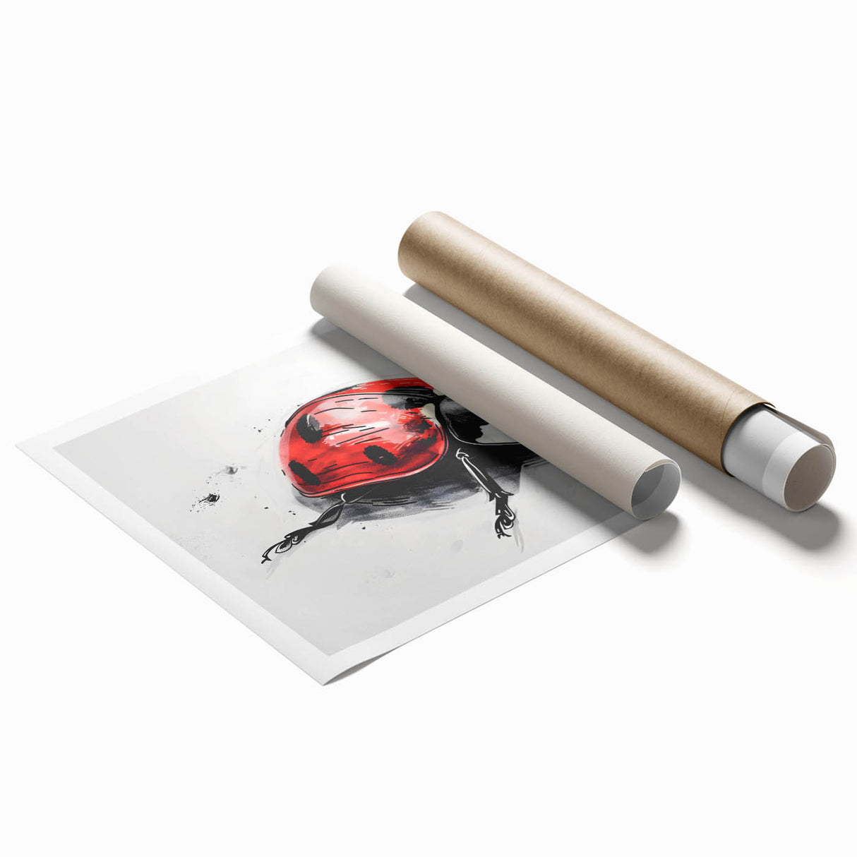 Colorful rolled wall art print showcasing a detailed design of a ladybug among various insects and arachnids, perfect for nature enthusiasts and home decor.