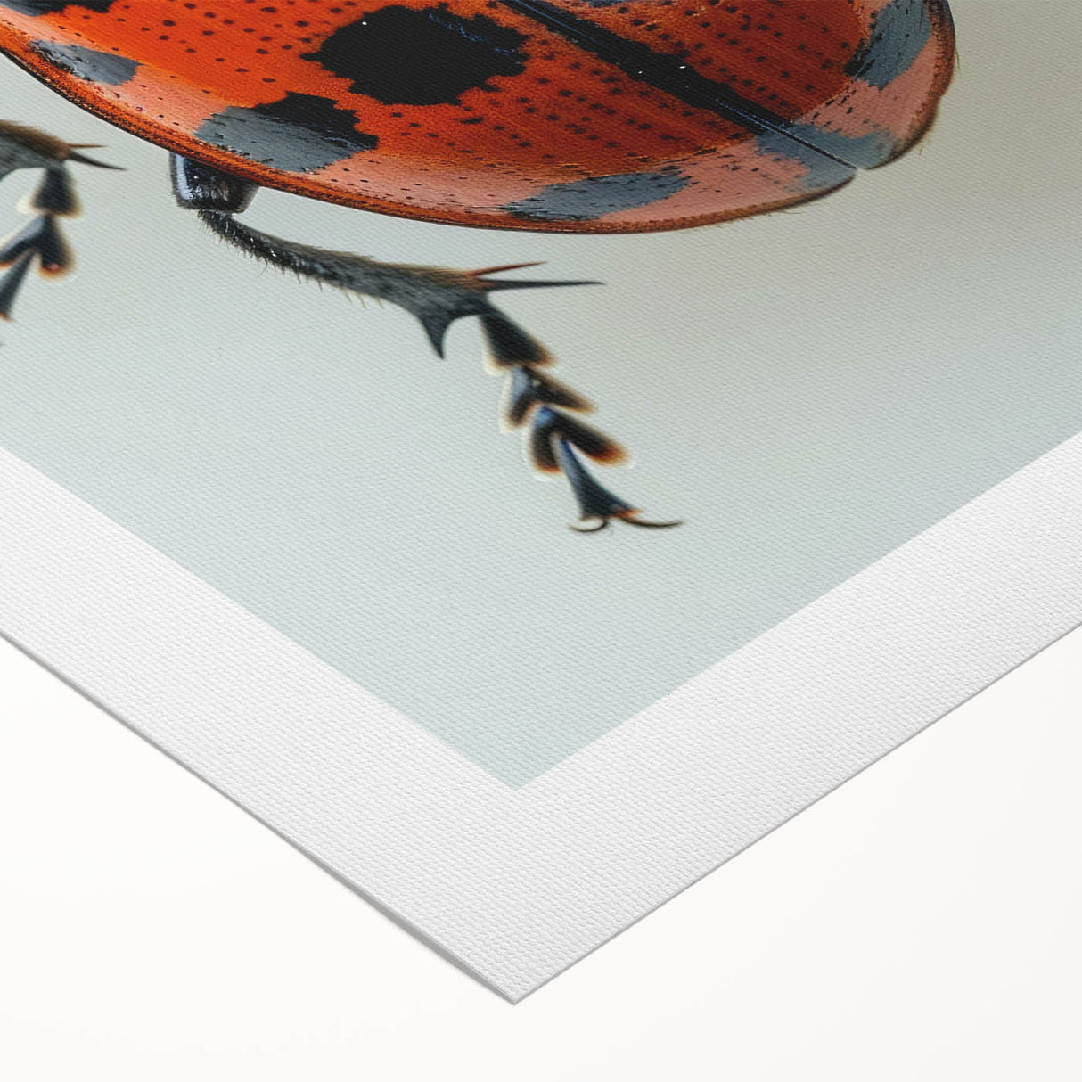 Vibrant rolled canvas wall art featuring a detailed design of a ladybug, showcasing bold colors and intricate patterns, perfect for nature-themed decor.
