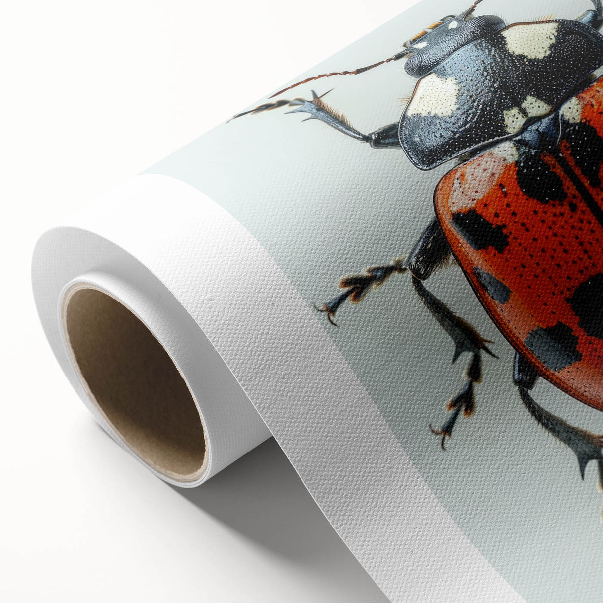 Rolled canvas art showcasing a vibrant ladybug design, ideal for insect lovers, featuring bright colors and intricate details, perfect for home decor.