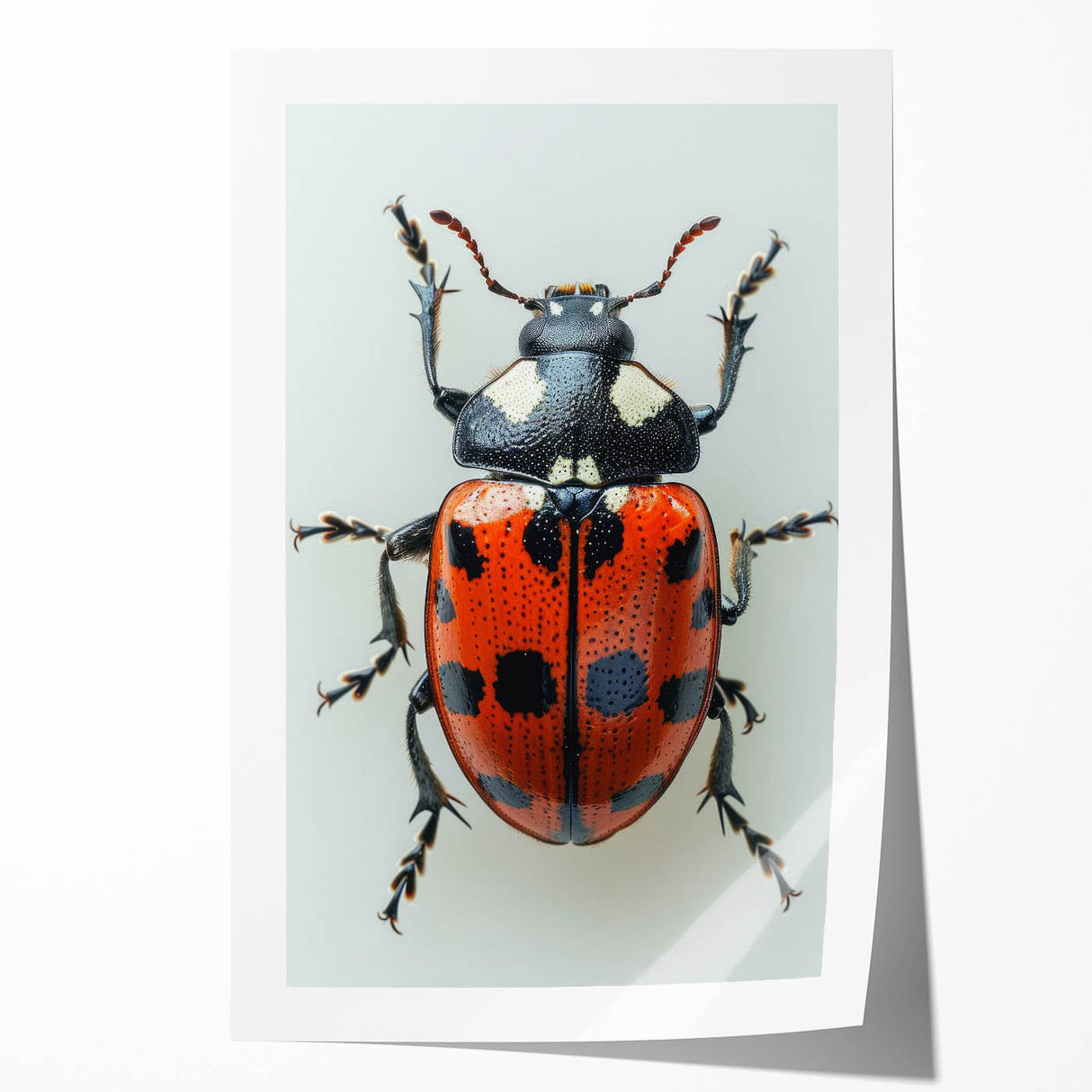 Vibrant ladybug wall art design in a rolled print format, showcasing intricate details and bright colors, perfect for insect-themed home decor or educational displays.