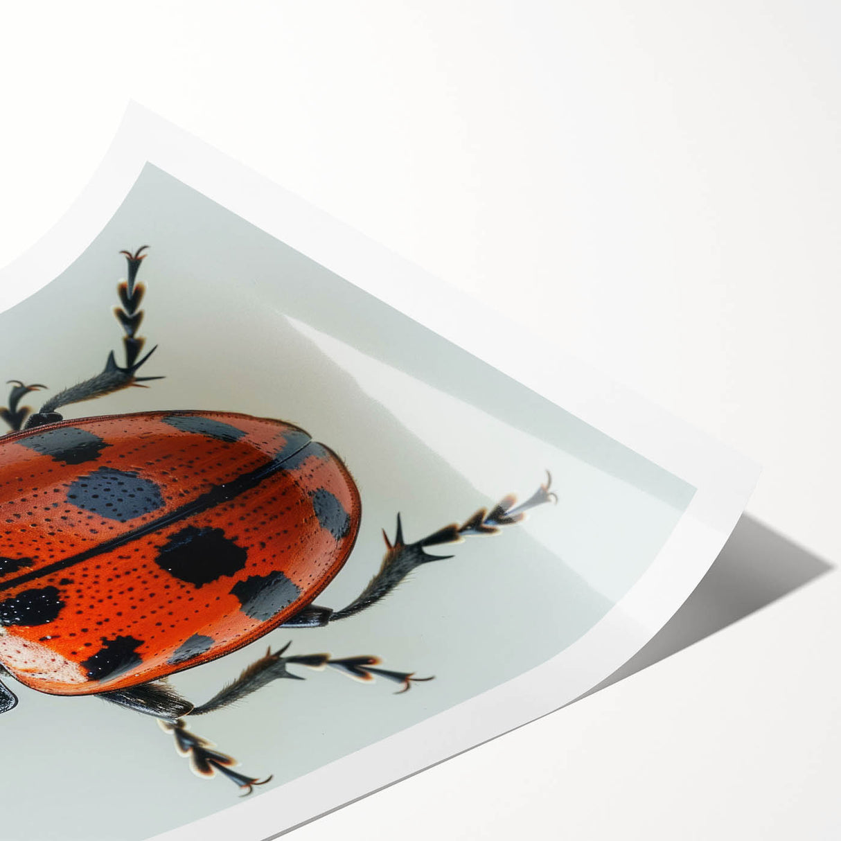 Colorful rolled print showcasing a detailed ladybug design, part of an insect and arachnid wall art collection, perfect for vibrant home decor.