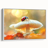 Framed canvas wall art featuring a colorful ladybug design, set against a white background, showcasing intricate details and vibrant colors, perfect for home decor.