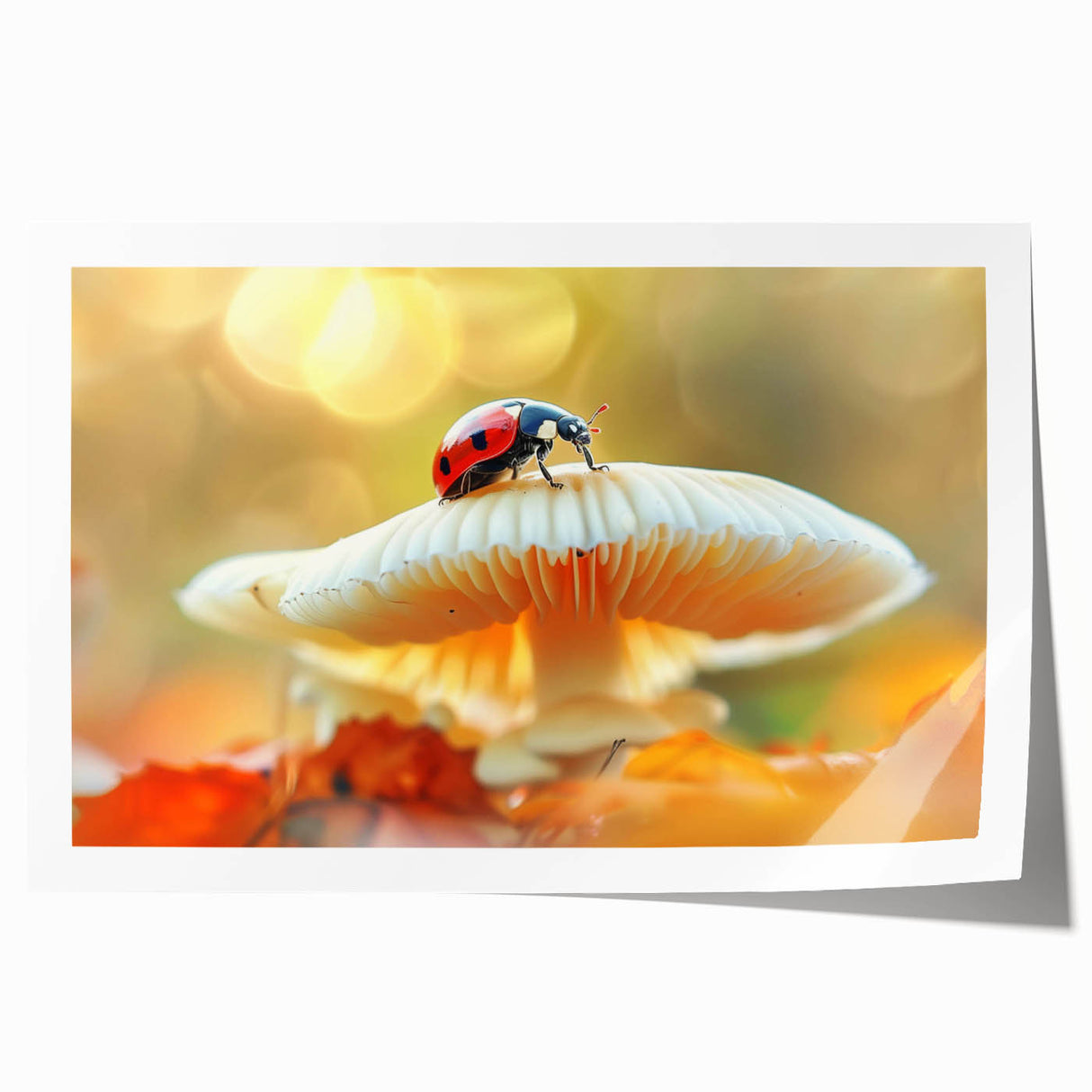 Colorful ladybug wall art print featuring intricate designs, showcasing vibrant red and black patterns, perfect for nature-themed decor. Ideal for children's rooms or insect enthusiasts.