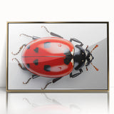 Framed wall art featuring a colorful ladybug design, showcasing intricate details in red, black, and gold. Perfect for nature enthusiasts and home decor.