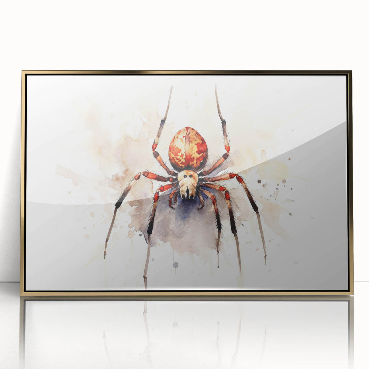 Framed wall art featuring a detailed insect and arachnid spider design, elegantly presented with a gold-acrylic front, perfect for nature enthusiasts and home decor.
