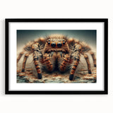 Framed wall art showcasing a detailed insect and arachnid spider design in a sleek black frame, featuring a white mat for an elegant finish. Perfect for nature enthusiasts and modern decor.