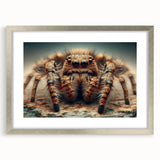 Framed wall art featuring a detailed design of insects and arachnids, including a prominent spider, set in a silver frame with a mat, perfect for nature enthusiasts.