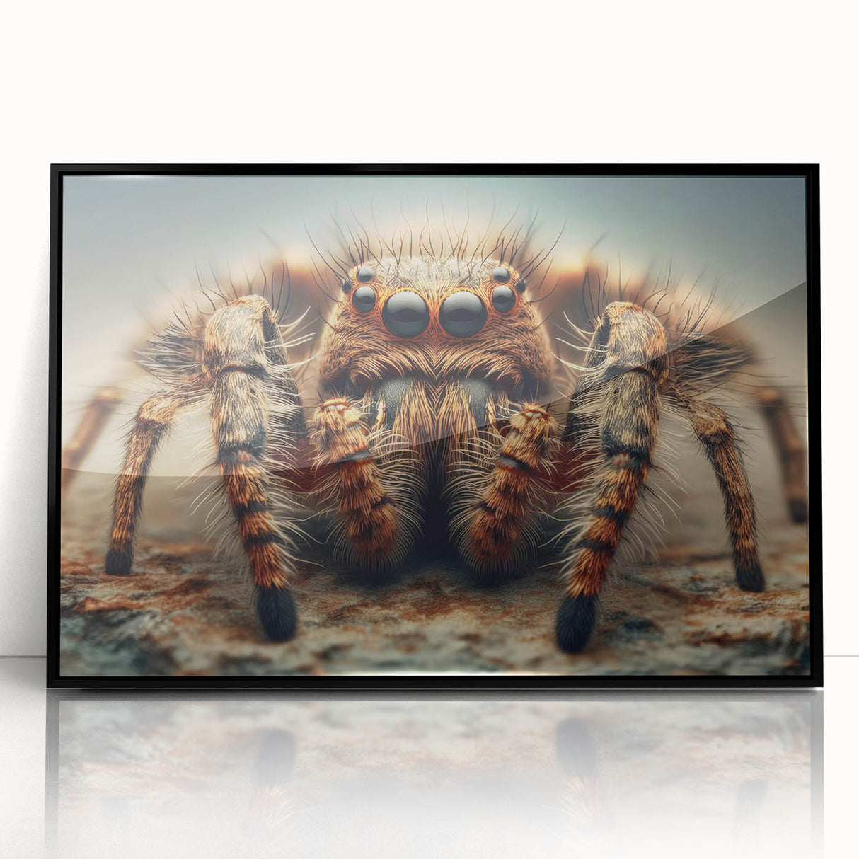 Framed wall art collection featuring a detailed insect and arachnid design, showcasing a black acrylic frame that enhances the vivid colors of the artwork.