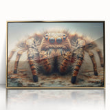 Framed wall art featuring an intricate design of various insects and arachnids, including a detailed spider, presented in a sleek gold frame, perfect for nature enthusiasts.
