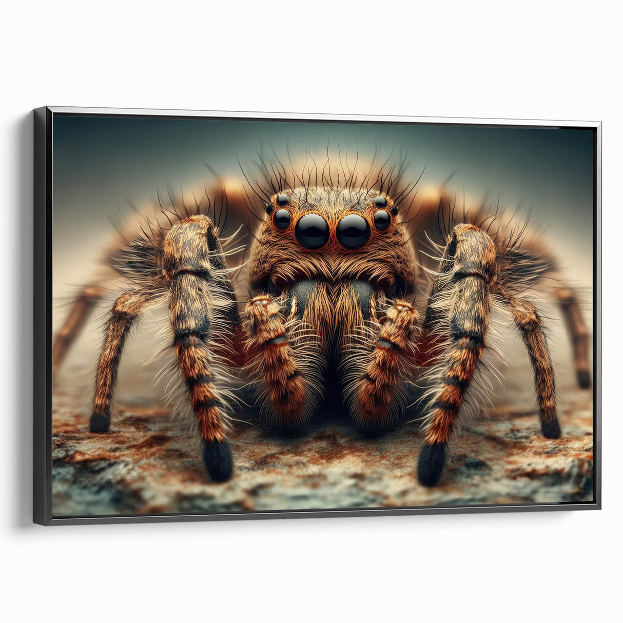 Framed wall art showcasing a detailed insect and arachnid spider design on a black canvas, perfect for adding a modern touch to home decor.
