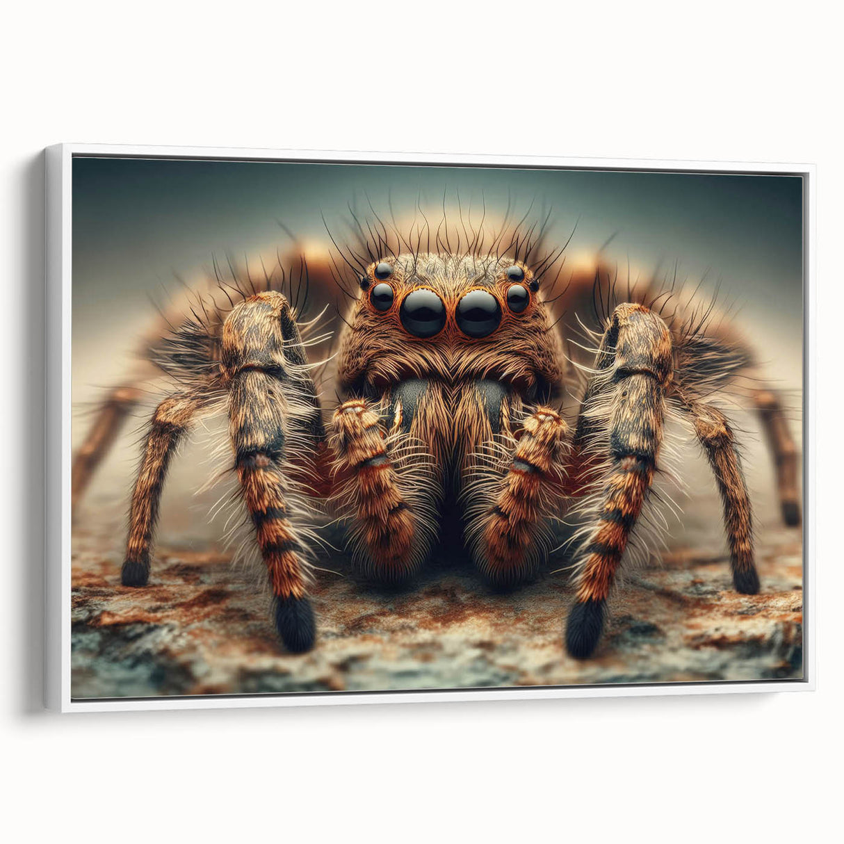 Framed wall art showcasing a detailed black and white spider illustration, set against a crisp white background, perfect for insect enthusiasts and modern decor.