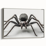 Framed wall art featuring an intricate insect and arachnid spider design on a textured canvas, accented with a sleek silver frame, ideal for nature enthusiasts.