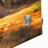 Close-up of a vibrant acrylic wall art piece showcasing a rustic barn landscape, featuring rich colors and intricate details, perfect for enhancing home decor.