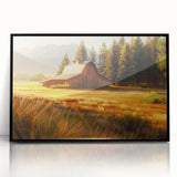 Framed wall art collection showcasing a picturesque landscape with a rustic barn, set in a black frame, perfect for enhancing home decor with a touch of country charm.
