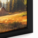 Framed canvas wall art featuring a rustic barn landscape design, showcasing vibrant colors and intricate details, perfect for home decor enthusiasts.