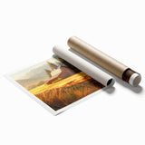 Rustic barn landscape wall art print showcasing vibrant colors and detailed textures, rolled for easy display and shipping. Perfect for farmhouse decor enthusiasts.