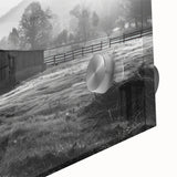 Close-up of a vibrant acrylic wall art piece showcasing a rustic barn landscape, highlighting rich colors and intricate details, perfect for farmhouse decor.