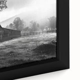 Close-up of a framed canvas showcasing a rustic barn landscape design, featuring warm earth tones and intricate details, ideal for farmhouse decor enthusiasts.