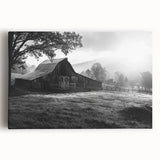 Stretched canvas artwork showcasing a picturesque barn landscape, featuring vibrant colors and intricate details, perfect for rustic home decor and nature enthusiasts.