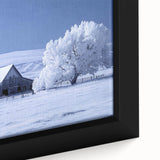 Framed canvas wall art depicting a rustic barn landscape with vibrant colors and detailed textures, perfect for enhancing home decor and farmhouse aesthetics.