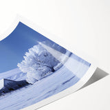 Rustic barn landscape wall art print showcasing vibrant autumn colors and serene countryside scenery, rolled and ready for framing or display. Perfect for enhancing home decor with a touch of rural charm.