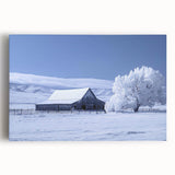 Stretched canvas wall art featuring a vibrant landscape design with a rustic barn, showcasing rich colors and detailed textures, perfect for home decor.