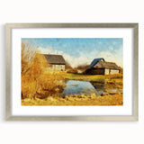 Framed wall art collection showcasing a rustic barn landscape design, featuring a silver frame and mat, perfect for enhancing home decor with a countryside aesthetic.