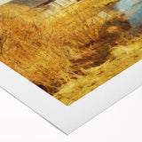 Rolled canvas showcasing a picturesque landscape featuring a rustic red barn surrounded by vibrant green fields and a blue sky, ideal for home decor.