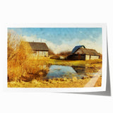 Rustic barn landscape wall art print showcasing vibrant colors and detailed textures, perfect for home decor enthusiasts. Rolled format ensures easy framing and display.